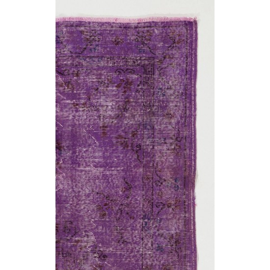 Distressed Vintage Handmade Turkish Rug Overdyed in Purple Color        