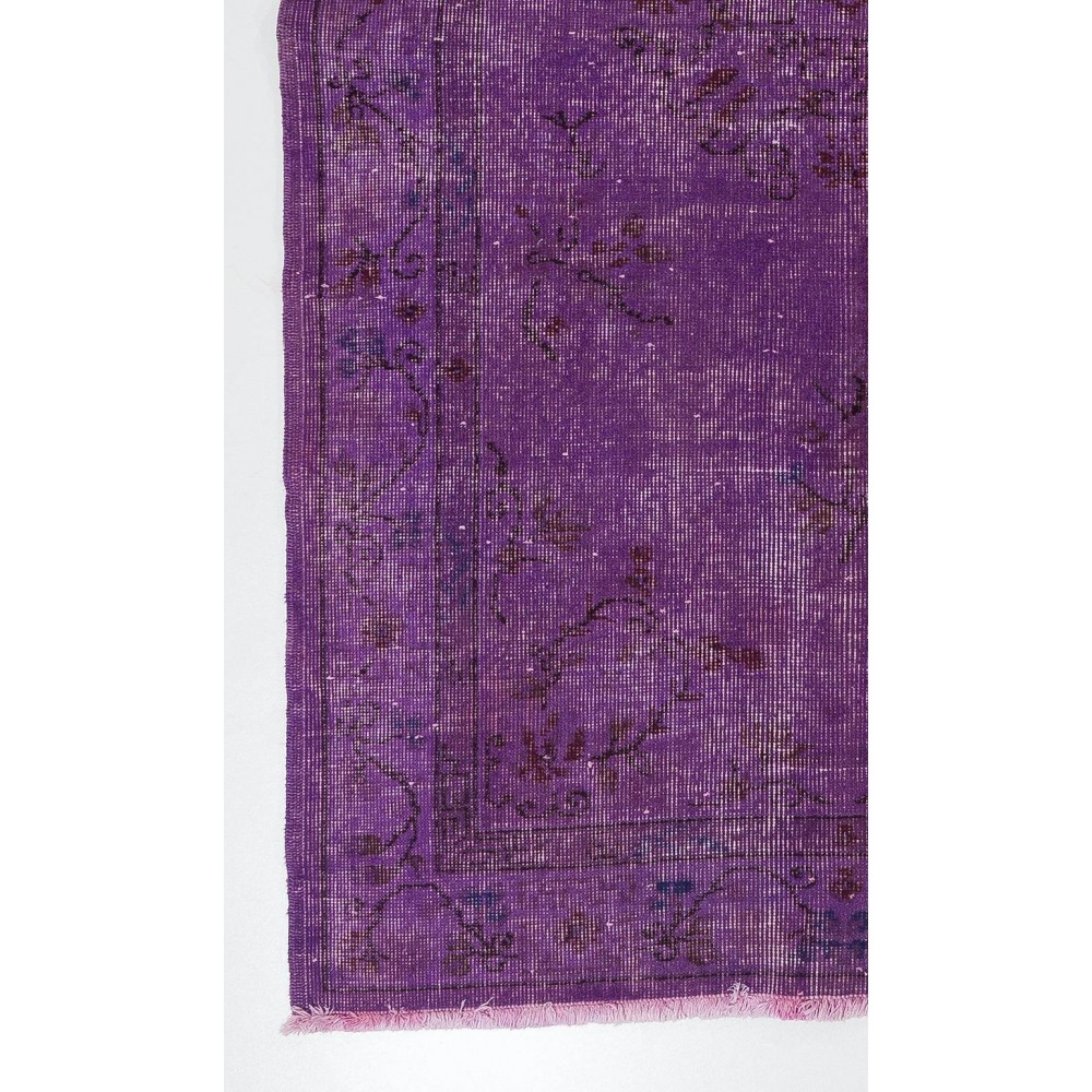 Distressed Vintage Handmade Turkish Rug Overdyed in Purple Color