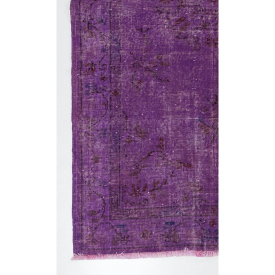 Distressed Vintage Handmade Turkish Rug Overdyed in Purple Color        