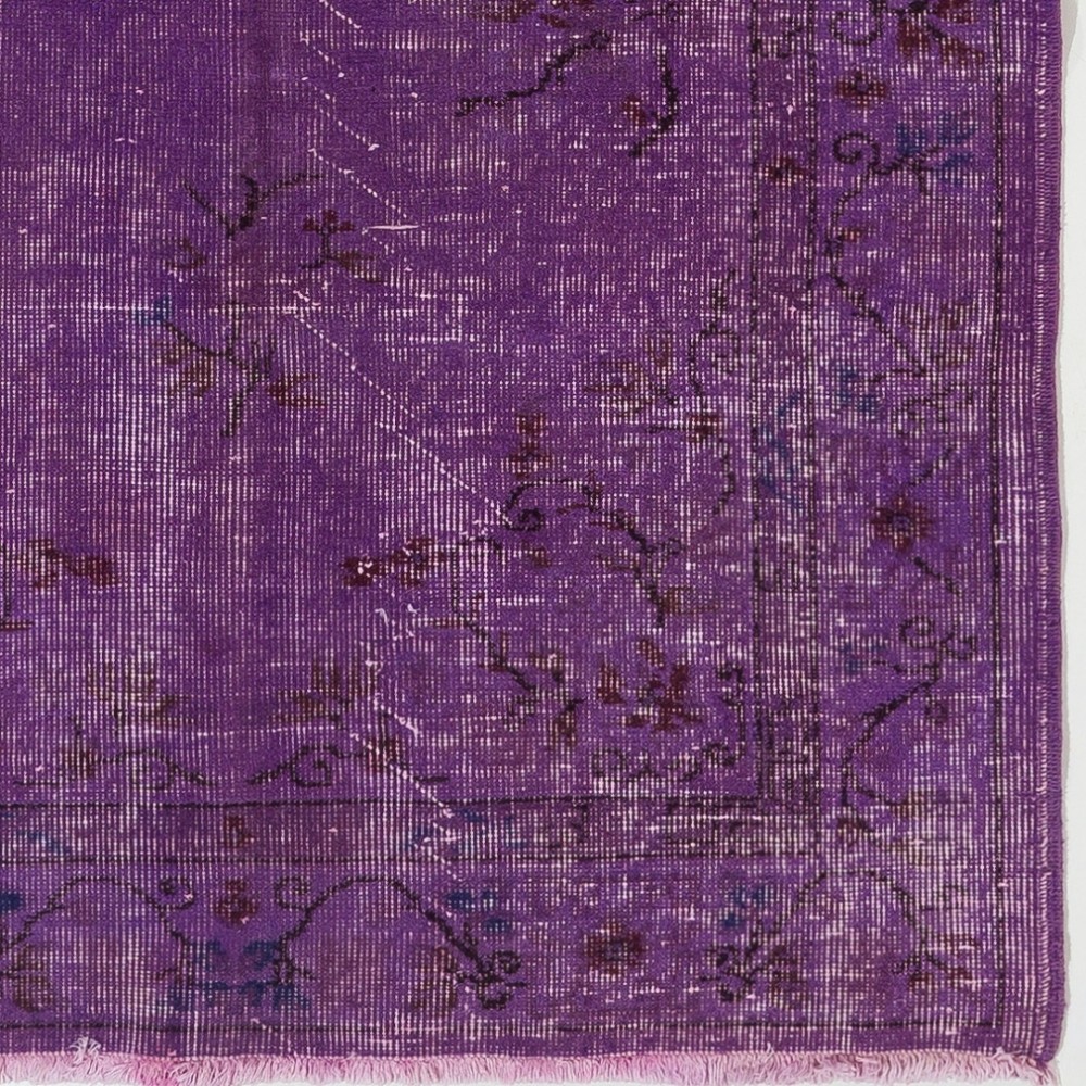 Distressed Vintage Handmade Turkish Rug Overdyed in Purple Color Distressed Vintage Handmade Turkish Rug Overdyed in Purple Color