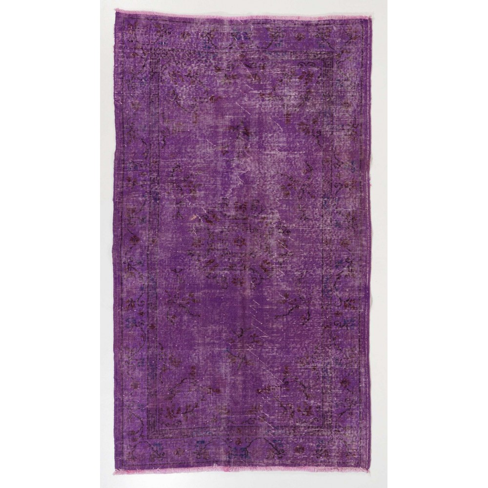 Distressed Vintage Handmade Turkish Rug Overdyed in Purple Color