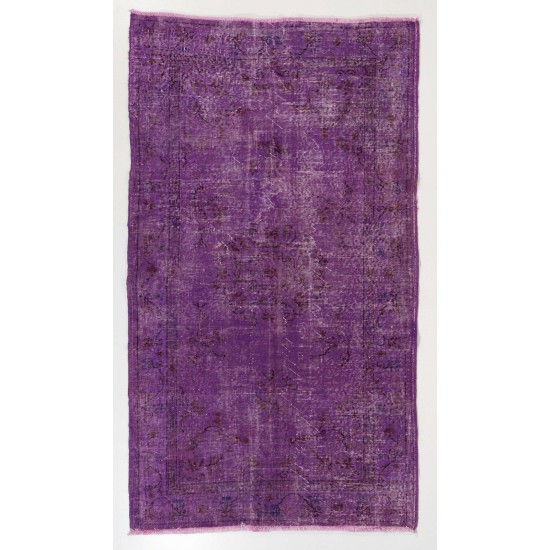 Distressed Vintage Handmade Turkish Rug Overdyed in Purple Color        