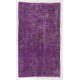 Distressed Vintage Handmade Turkish Rug Overdyed in Purple Color