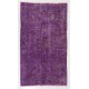 Distressed Vintage Handmade Turkish Rug Overdyed in Purple Color        