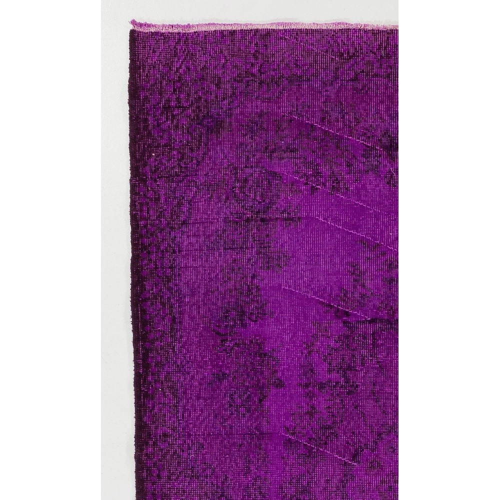 Purple Color Over-dyed Vintage Handmade Turkish Area Rug with Medallion Design