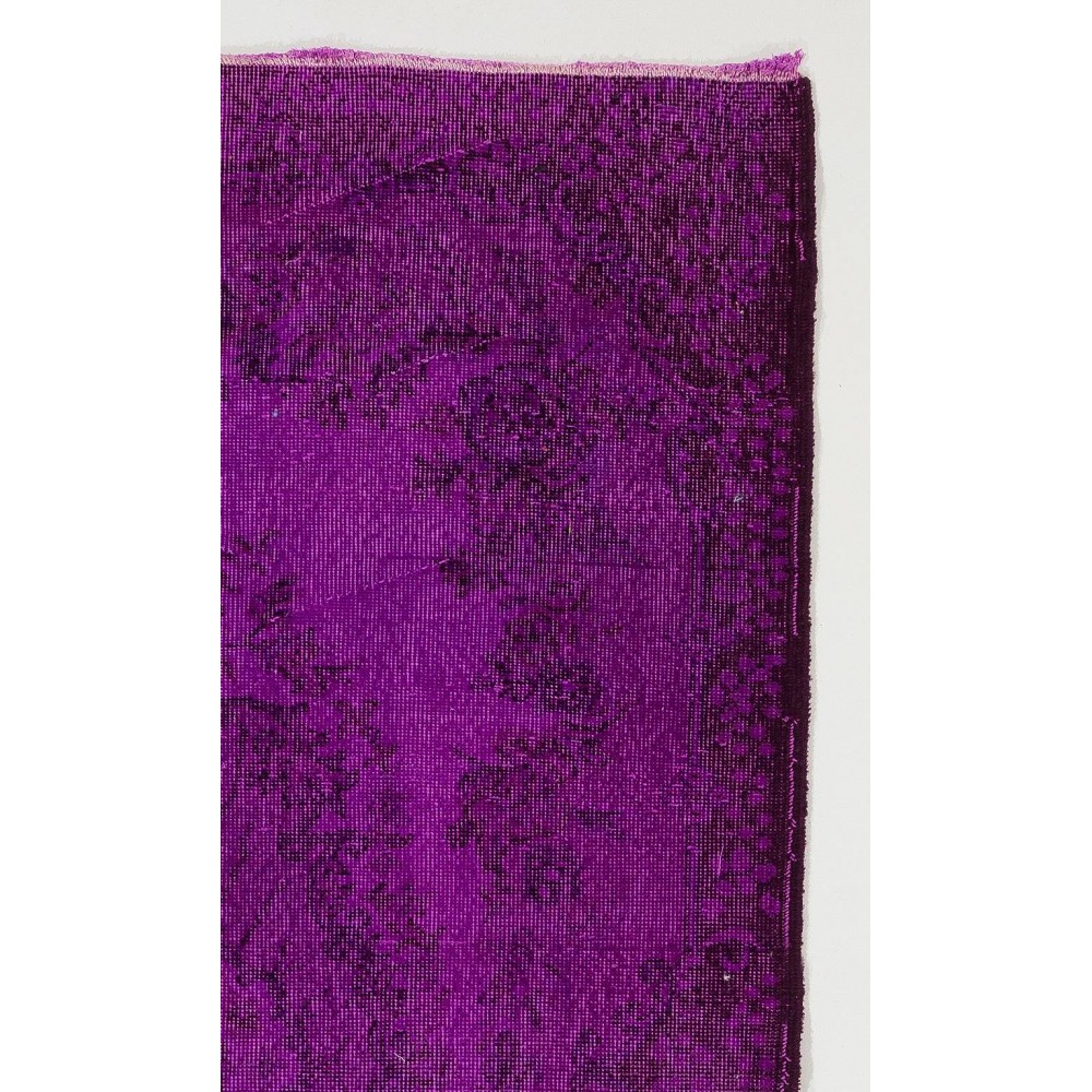 Purple Color Over-dyed Vintage Handmade Turkish Area Rug with Medallion Design