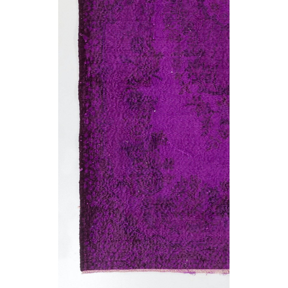 Purple Color Over-dyed Vintage Handmade Turkish Area Rug with Medallion Design