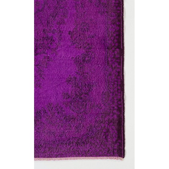 Purple Color Over-dyed Vintage Handmade Turkish Area Rug with Medallion Design