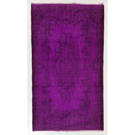 Purple Color Over-dyed Vintage Handmade Turkish Area Rug with Medallion Design