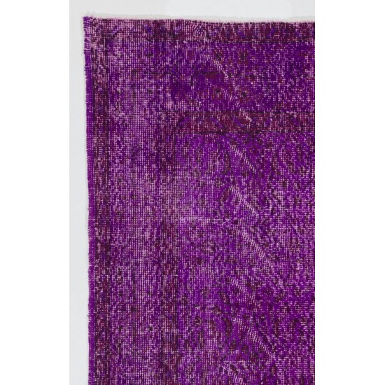 Distressed Vintage Handmade Turkish Rug Overdyed in Purple Color        