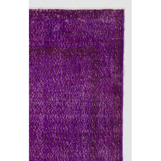 Distressed Vintage Handmade Turkish Rug Overdyed in Purple Color        