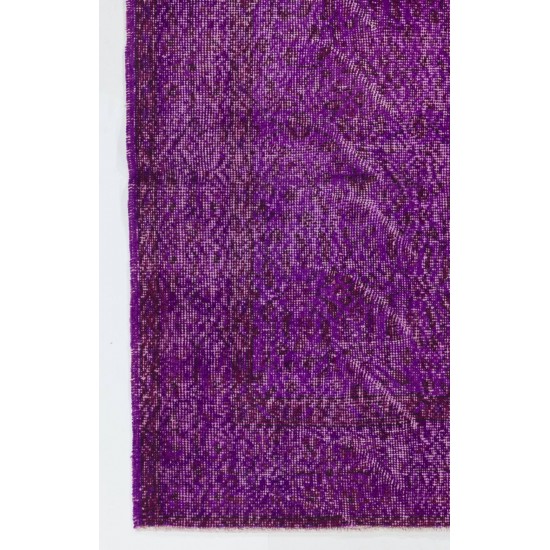 Distressed Vintage Handmade Turkish Rug Overdyed in Purple Color        