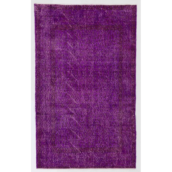 Distressed Vintage Handmade Turkish Rug Overdyed in Purple Color Distressed Vintage Handmade Turkish Rug Overdyed in Purple Color