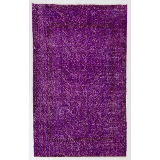 Distressed Vintage Handmade Turkish Rug Overdyed in Purple Color        