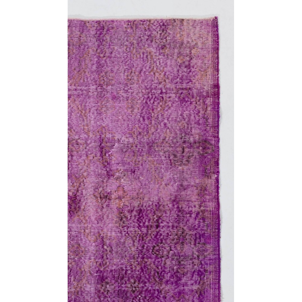 Distressed Vintage Handmade Turkish Rug Overdyed in Purple Color