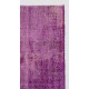 Distressed Vintage Handmade Turkish Rug Overdyed in Purple Color        