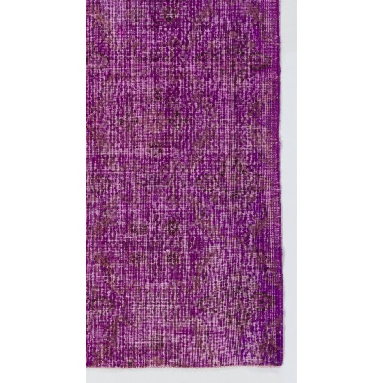 Distressed Vintage Handmade Turkish Rug Overdyed in Purple Color        