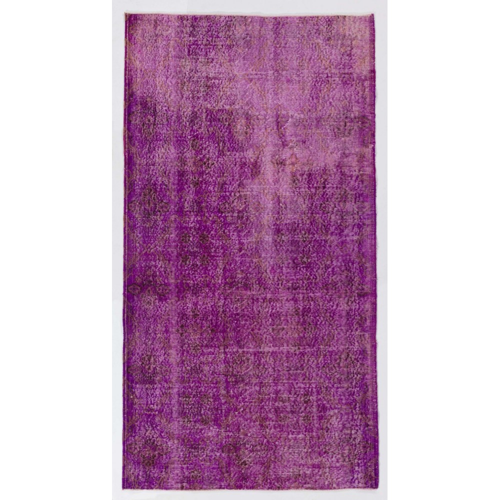 Distressed Vintage Handmade Turkish Rug Overdyed in Purple Color
