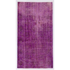 Distressed Vintage Handmade Turkish Rug Overdyed in Purple Color
