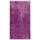 Distressed Vintage Handmade Turkish Rug Overdyed in Purple Color