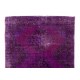 Distressed Vintage Handmade Turkish Runner Rug Overdyed in Purple Color
