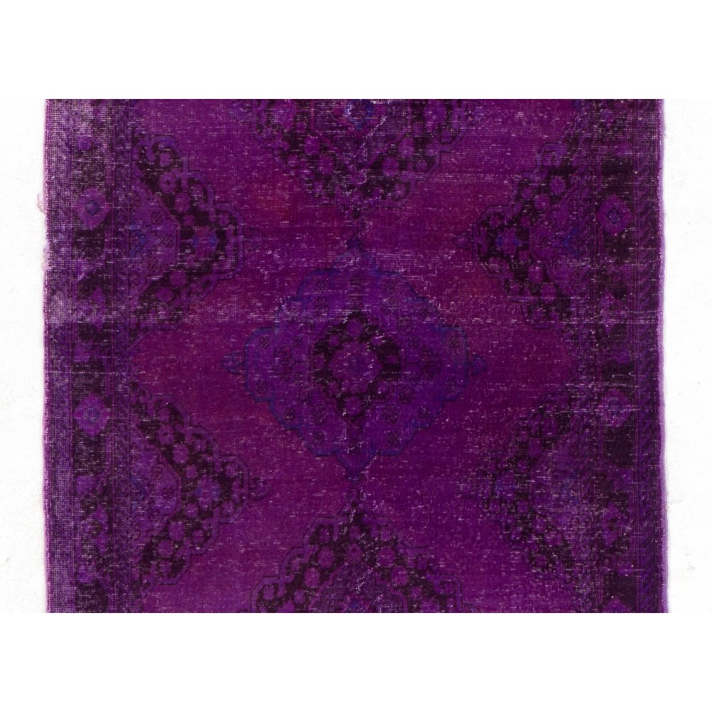 Distressed Vintage Handmade Turkish Runner Rug Overdyed in Purple Color