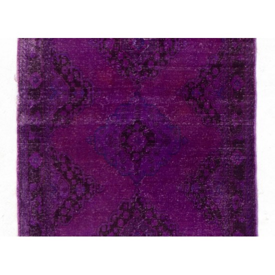 Distressed Vintage Handmade Turkish Runner Rug Overdyed in Purple Color        