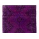 Distressed Vintage Handmade Turkish Runner Rug Overdyed in Purple Color