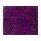 Distressed Vintage Handmade Turkish Runner Rug Overdyed in Purple Color        