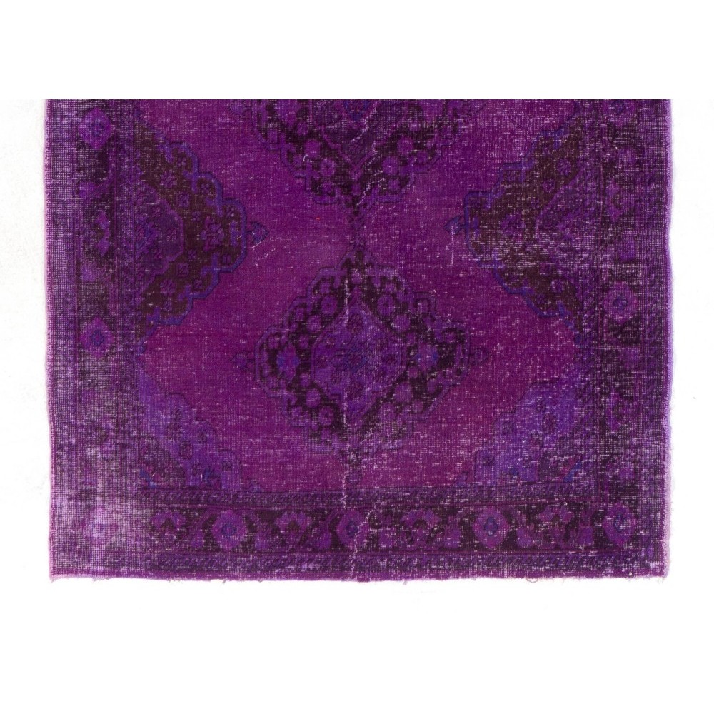 Distressed Vintage Handmade Turkish Runner Rug Overdyed in Purple Color