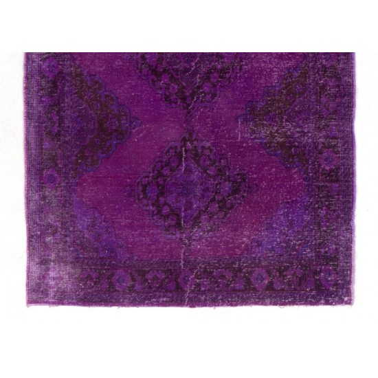 Distressed Vintage Handmade Turkish Runner Rug Overdyed in Purple Color Distressed Vintage Handmade Turkish Runner Rug Overdyed in Purple Color