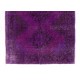 Distressed Vintage Handmade Turkish Runner Rug Overdyed in Purple Color