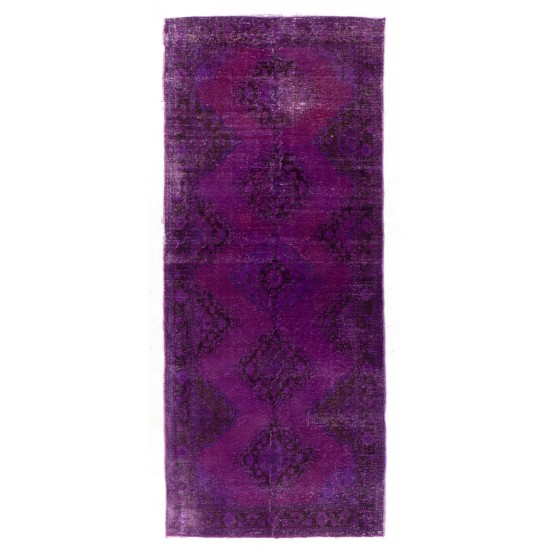 Distressed Vintage Handmade Turkish Runner Rug Overdyed in Purple Color Distressed Vintage Handmade Turkish Runner Rug Overdyed in Purple Color