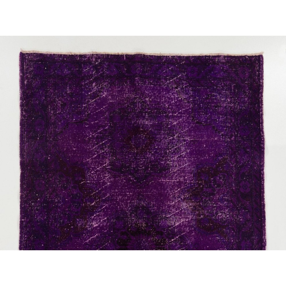 Distressed Vintage Handmade Turkish Rug Overdyed in Purple Color
