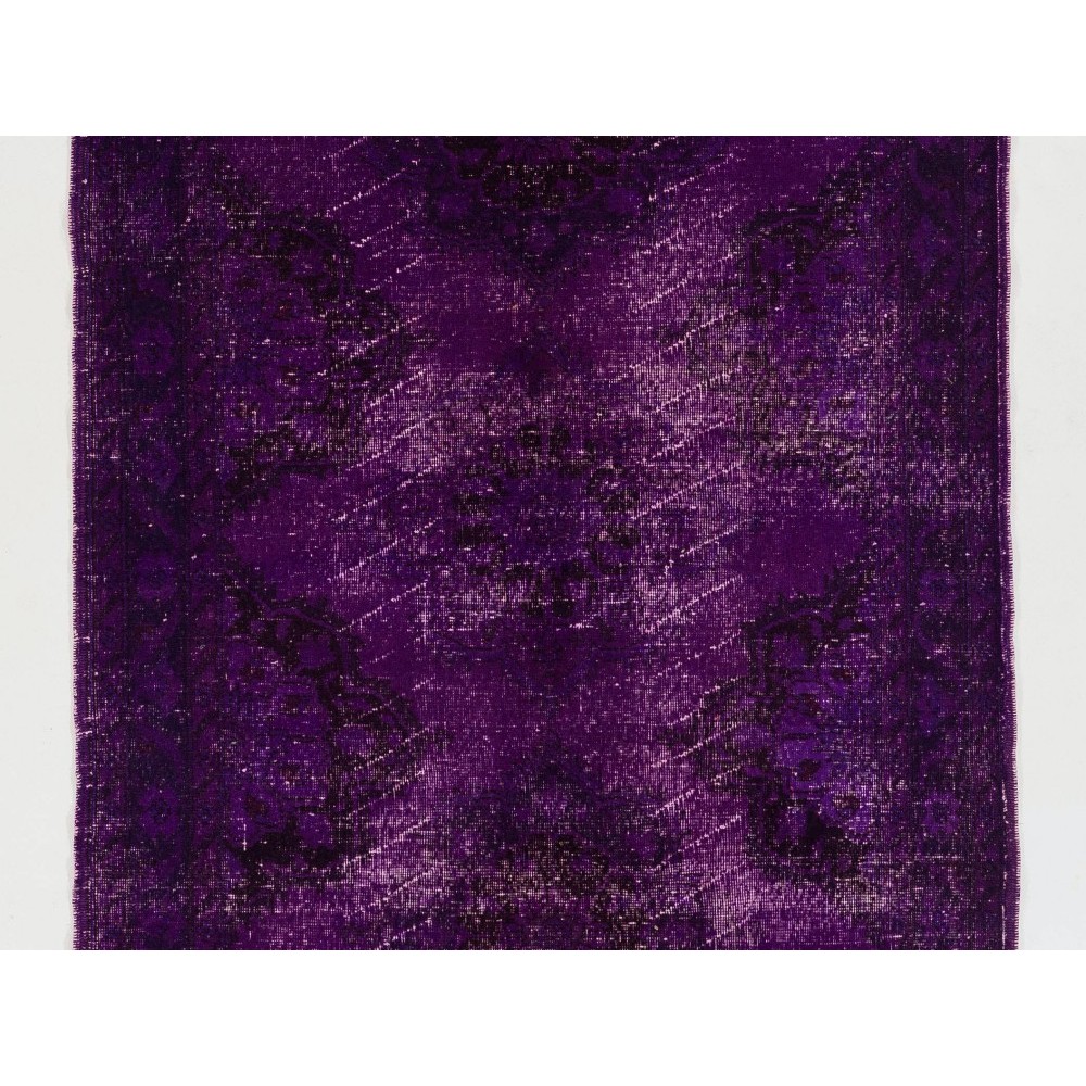 Distressed Vintage Handmade Turkish Rug Overdyed in Purple Color