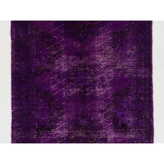 Distressed Vintage Handmade Turkish Rug Overdyed in Purple Color Distressed Vintage Handmade Turkish Rug Overdyed in Purple Color