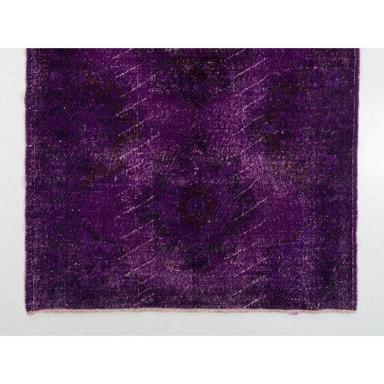 Distressed Vintage Handmade Turkish Rug Overdyed in Purple Color        