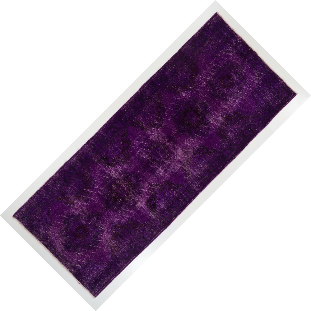 Distressed Vintage Handmade Turkish Rug Overdyed in Purple Color