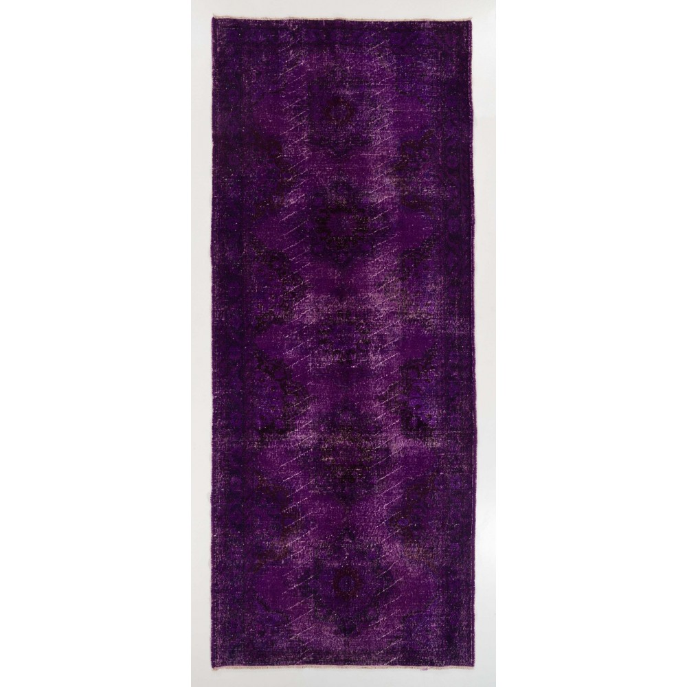 Distressed Vintage Handmade Turkish Rug Overdyed in Purple Color