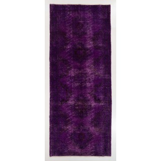 Distressed Vintage Handmade Turkish Rug Overdyed in Purple Color