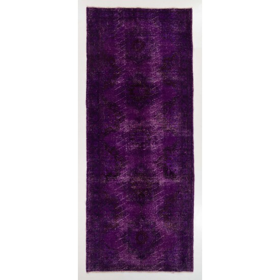Distressed Vintage Handmade Turkish Rug Overdyed in Purple Color Distressed Vintage Handmade Turkish Rug Overdyed in Purple Color
