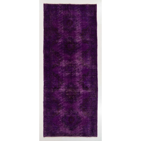 Distressed Vintage Handmade Turkish Rug Overdyed in Purple Color        