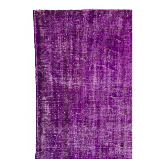 Distressed Vintage Handmade Turkish Rug Overdyed in Purple Color        