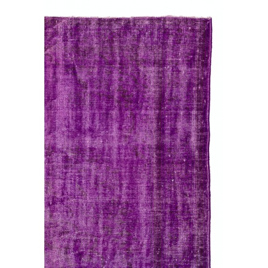 Distressed Vintage Handmade Turkish Rug Overdyed in Purple Color        