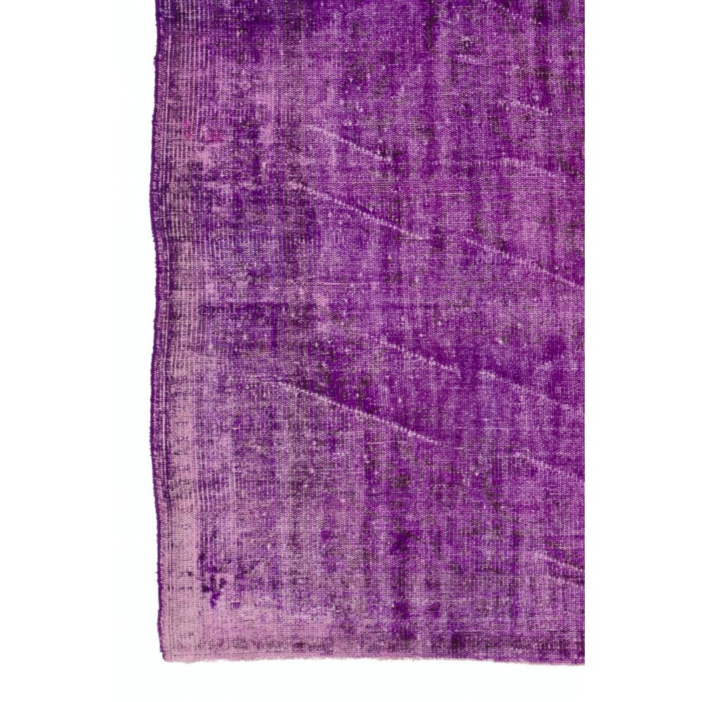 Distressed Vintage Handmade Turkish Rug Overdyed in Purple Color