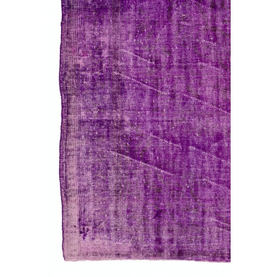 Distressed Vintage Handmade Turkish Rug Overdyed in Purple Color        