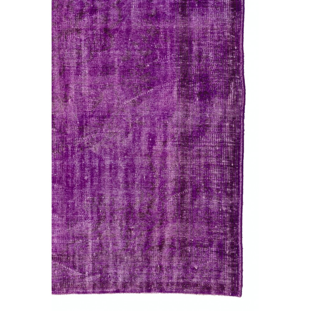 Distressed Vintage Handmade Turkish Rug Overdyed in Purple Color