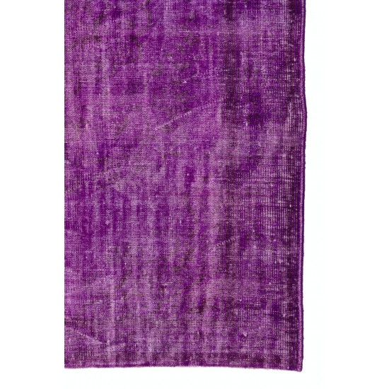 Distressed Vintage Handmade Turkish Rug Overdyed in Purple Color        