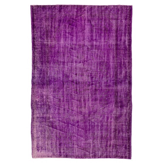 Distressed Vintage Handmade Turkish Rug Overdyed in Purple Color        