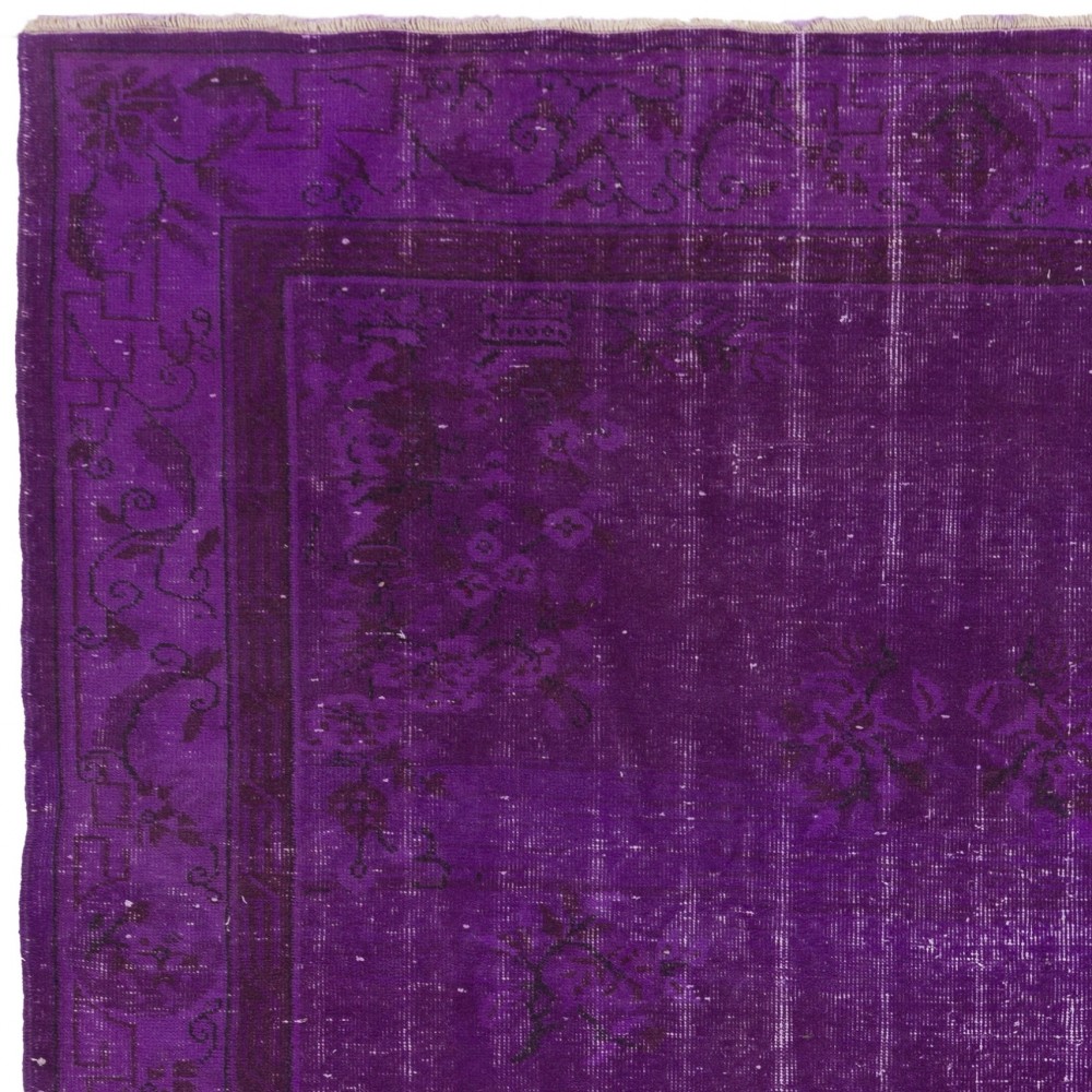 Vintage Art Deco Rug Over-Dyed in Purple, Ideal for Modern Interiors Vintage Art Deco Rug Over-Dyed in Purple, Ideal for Modern Interiors